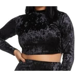 BP Women's Mock Neck Long Sleeve Soft Stretch Velvet Top Black Size 2X